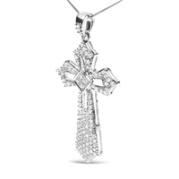 .925 Sterling Silver 1.00 Cttw Diamond Fleur De Lis Cross 18