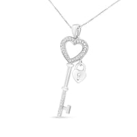 .925 Sterling Silver 1/4 Cttw Diamond Lock & Key heart 18