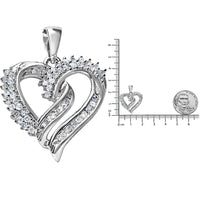 .925 Sterling Silver 1/2 Cttw Diamond Double Row Openwork Heart Pendant 18