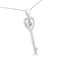 .925 Sterling Silver 1/5 Cttw Round-Cut Diamond Double Heart & Key 18
