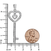.925 Sterling Silver 1/5 Cttw Round-Cut Diamond Double Heart & Key 18