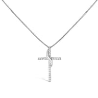 .925 Sterling Silver 1/4 Cttw Diamond Ribbon Swirl over Cross Pendant Necklace (H-I Color, I2-I3 Clarity) - 18