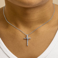 .925 Sterling Silver 1/4 Cttw Diamond Ribbon Swirl over Cross Pendant Necklace (H-I Color, I2-I3 Clarity) - 18