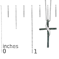 .925 Sterling Silver 1/4 Cttw Blue Diamond Ribbon Swirl over Cross Pendant Necklace (Blue Color, I2-I3 Clarity) - 18