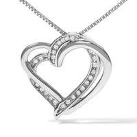 925 Sterling Silver 1/10ct TDW Diamond Double Heart Pendant Necklace