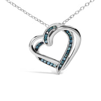 925 Sterling Silver 1/10 Cttw Treated Blue Diamond Double Heart 18