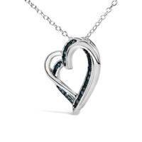 925 Sterling Silver 1/10 Cttw Treated Blue Diamond Double Heart 18