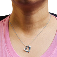 925 Sterling Silver 1/10 Cttw Treated Blue Diamond Double Heart 18