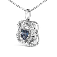 .925 Sterling Silver 3/8 Cttw Blue Diamond Heart and Woven Halo 18