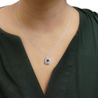 .925 Sterling Silver 3/8 Cttw Blue Diamond Heart and Woven Halo 18