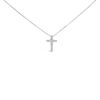 .925 Sterling Silver 1/10 Cttw Diamond Inlaid Cross with Ribbon Pendant Necklace (I-J Color, I2-I3 Clarity) - 18