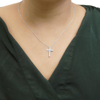 .925 Sterling Silver 1/10 Cttw Diamond Inlaid Cross with Ribbon Pendant Necklace (I-J Color, I2-I3 Clarity) - 18
