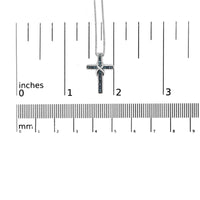 .925 Sterling Silver 1/10 Cttw Blue Diamond Inlaid Cross with Ribbon Pendant Necklace (Blue Color, I2-I3 Clarity) - 18