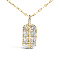 14K Yellow Gold 1/3 Cttw Diamond Dog Tag Pendant Necklaces 18