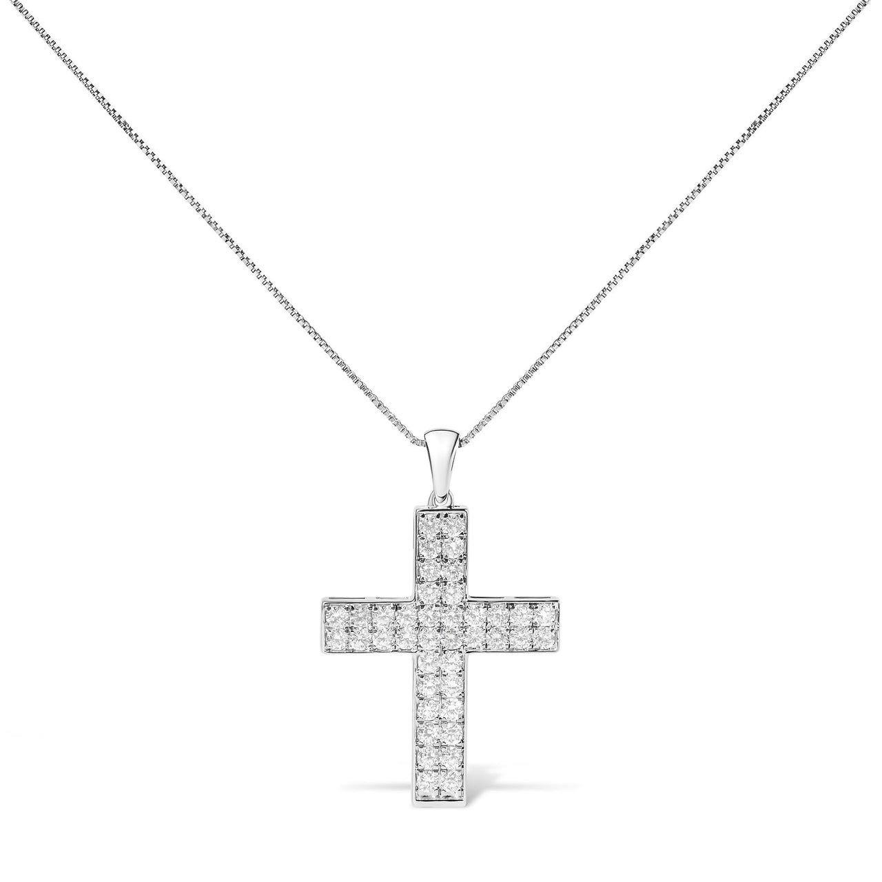 14K White Gold 2.0 Cttw Lab Grown Diamond Inlay Cross Pendant Necklace (F-G Color, VS1-VS2 Clarity) - 18" Inches