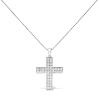 14K White Gold 2.0 Cttw Lab Grown Diamond Inlay Cross Pendant Necklace (F-G Color, VS1-VS2 Clarity) - 18