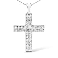 14K White Gold 2.0 Cttw Lab Grown Diamond Inlay Cross Pendant Necklace (F-G Color, VS1-VS2 Clarity) - 18
