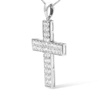 14K White Gold 2.0 Cttw Lab Grown Diamond Inlay Cross Pendant Necklace (F-G Color, VS1-VS2 Clarity) - 18