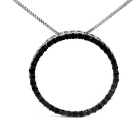 .925 Sterling Silver Black Diamond Open Hoop Circle 18