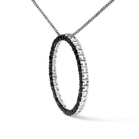 .925 Sterling Silver Black Diamond Open Hoop Circle 18