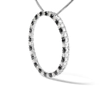 .925 Sterling Silver 1.0 Cttw Alternating Black and White Diamond Open Hoop Circle Pendant Necklace - 18