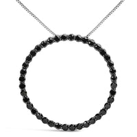 .925 Sterling Silver Black Diamond Open Hoop Circle 18