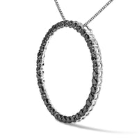 .925 Sterling Silver Black Diamond Open Hoop Circle 18