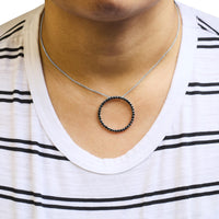 .925 Sterling Silver Black Diamond Open Hoop Circle 18