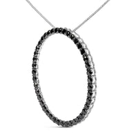 .925 Sterling Silver Black Diamond Open Hoop Circle 18