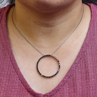 .925 Sterling Silver Black Diamond Open Hoop Circle 18