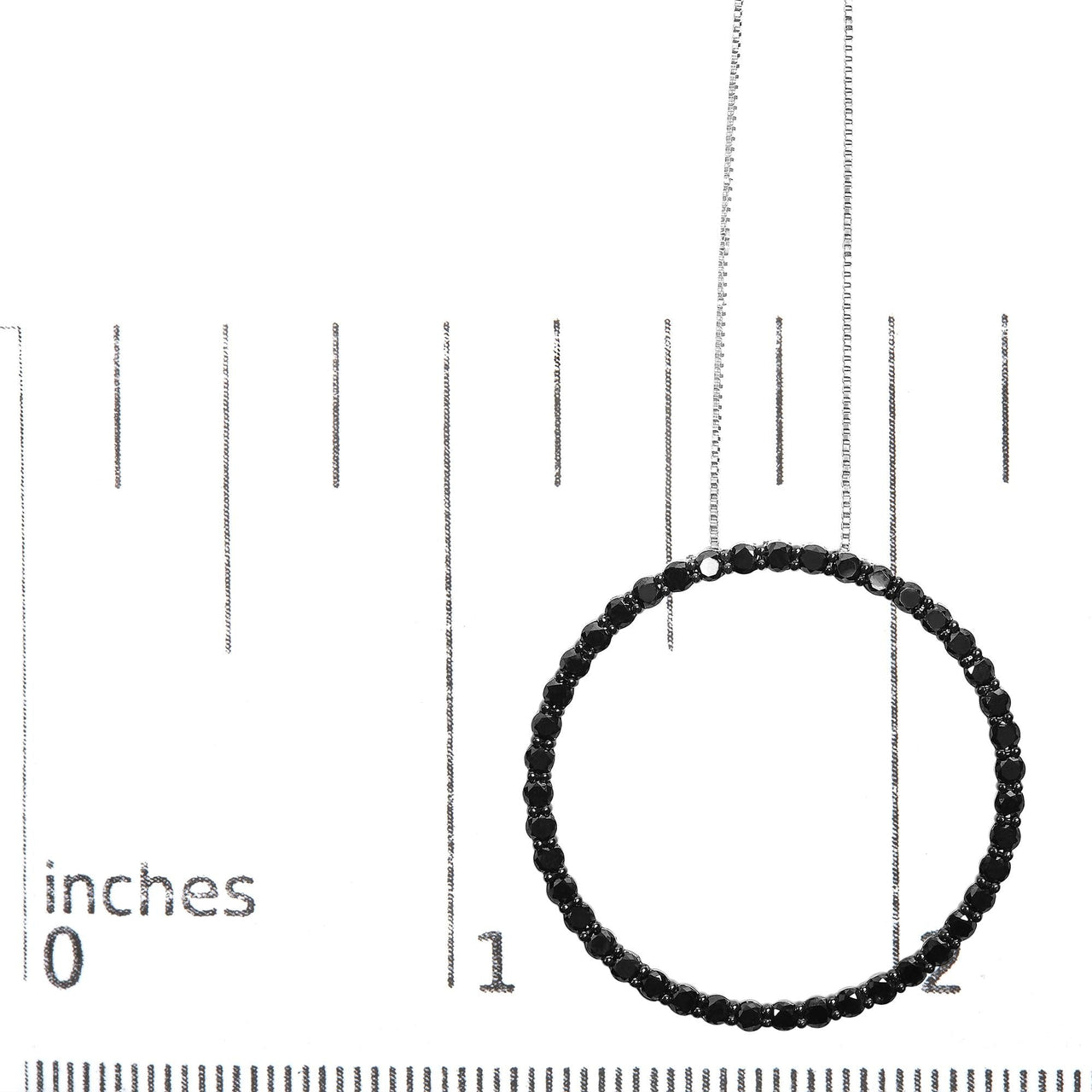 .925 Sterling Silver Black Diamond Open Hoop Circle 18" Pendant Necklace (Black Color, I2-I3 Clarity)