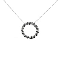 .925 Sterling Silver 1 3/5 Cttw Alternating Treated Black and White Diamond Double Row Open Circle Pendant Necklace (H-I Color, I3 Clarity) - 18