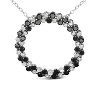 .925 Sterling Silver 1 3/5 Cttw Alternating Treated Black and White Diamond Double Row Open Circle Pendant Necklace (H-I Color, I3 Clarity) - 18