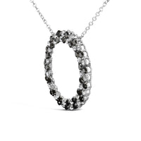.925 Sterling Silver 1 3/5 Cttw Alternating Treated Black and White Diamond Double Row Open Circle Pendant Necklace (H-I Color, I3 Clarity) - 18