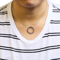 .925 Sterling Silver 1 3/5 Cttw Alternating Treated Black and White Diamond Double Row Open Circle Pendant Necklace (H-I Color, I3 Clarity) - 18