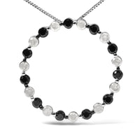 .925 Sterling Silver 1 3/4 Cttw Alternating Black and White Diamond Open Circle Hoop Pendant Necklace (H-I Color, I2-I3 Clarity) - 18