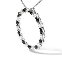 .925 Sterling Silver 1 3/4 Cttw Alternating Black and White Diamond Open Circle Hoop Pendant Necklace (H-I Color, I2-I3 Clarity) - 18