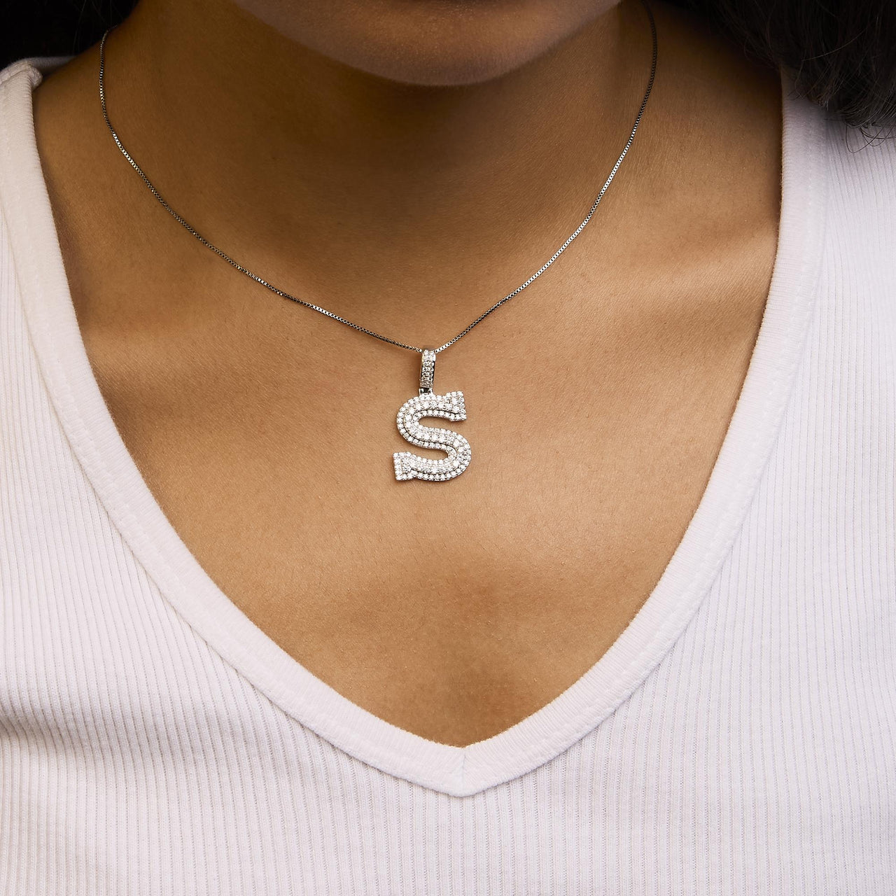 .925 Sterling Silver 1 1/10 Cttw Round Lab-Grown Diamond "S" Pendant Necklace - 18"
