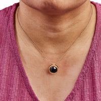 14K Rose Gold Bezel-Set Black Round Diamond Solitaire Pendant Necklace (Black Color, I2-I3 Clarity) - 18