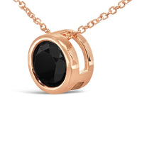 14K Rose Gold Bezel-Set Black Round Diamond Solitaire Pendant Necklace (Black Color, I2-I3 Clarity) - 18