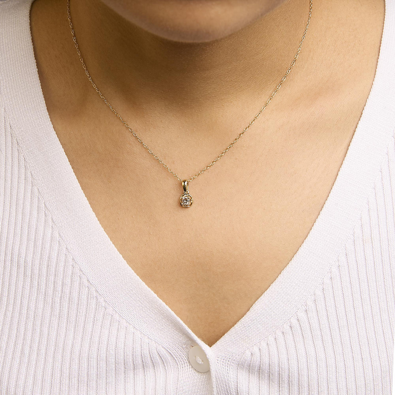14K Yellow Gold Plated Silver 1/5 Cttw Diamond Openwork Pendant Necklace