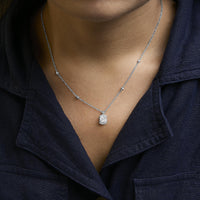 Sterling Silver 1.00 Cttw Lab Grown Diamond Oval Halo Pendant Bezel Station Necklace