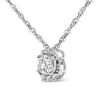 Sterling Silver 1/2 Cttw Lab Grown Diamond Oval Halo Pendant Necklace