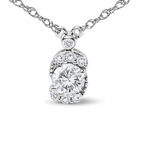 Sterling Silver 5/8 Cttw Lab Grown Diamond Oval Halo Pendant Necklace