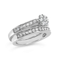 Sterling Silver 1/2 Cttw Diamond Cluster Flower Bridal Set