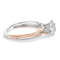 14K Rose Gold Plated Sterling Silver 1/10 Cttw Diamond Heart Motif Ring