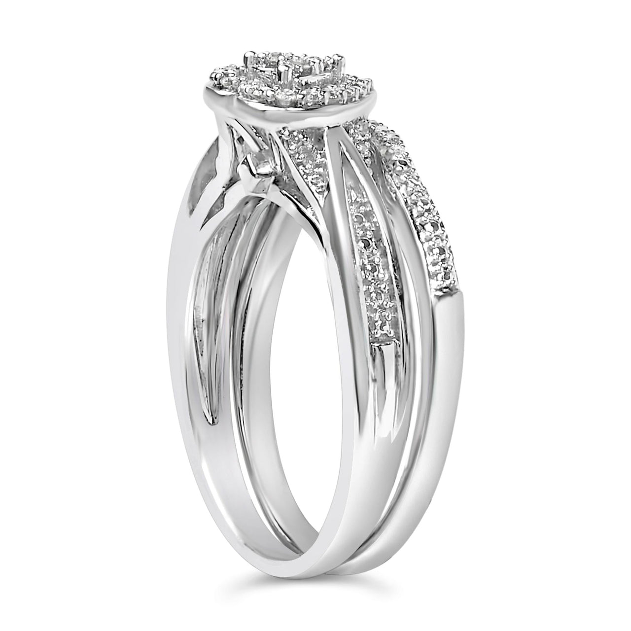 Sterling Silver 1/5 Cttw Diamond Heart Motif Bridal Set
