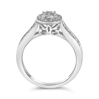 Sterling Silver Diamond Accent Round Cluster Halo Ring