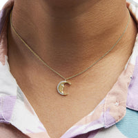 14K Yellow Gold 1/10 Cttw Diamond Crescent Man on the Moon 18