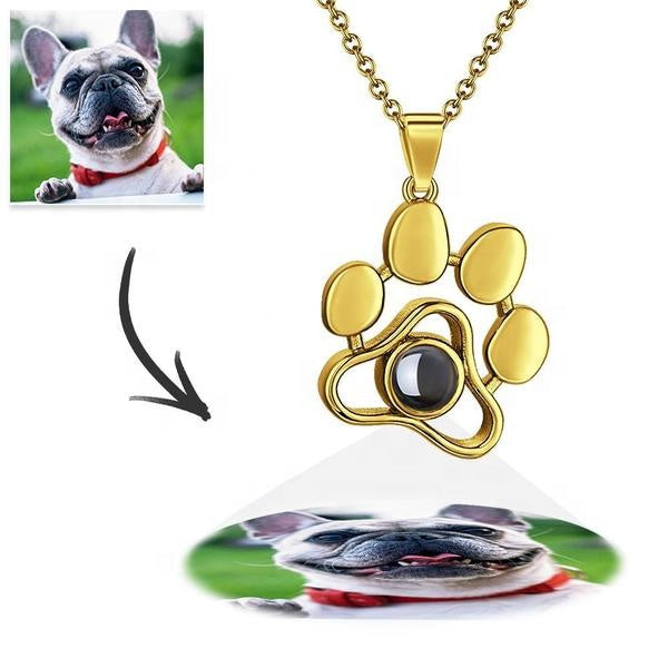 Personalized Cat Paw Colorful Photo Projection Necklace Copper